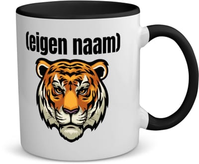 Akyol - tijgerkop met eigen naam koffiemok - theemok - zwart - Tijger - dieren liefhebber - iemand die houdt van tijgers - verjaardag - cadeau - kado - geschenk - 350 ML inhoud