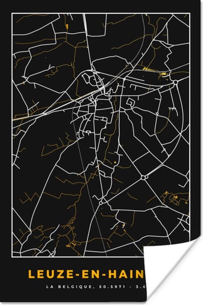 Poster Stadskaart - Leuze-en-Hainaut - Plattegrond - Kaart - 120x180 cm XXL