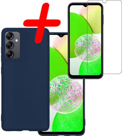 Hoesje Met Screenprotector - Geschikt voor Samsung Galaxy A14 - Sterk & Shockproof - Back Cover - Siliconen Case - Telefoon Hoes - Donkerblauw