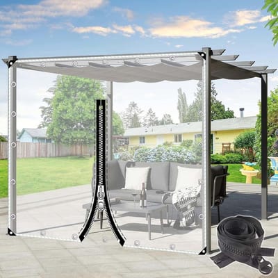 Zeildoek Gordijn - Transparant Dekzeil - Buitenruimte Afschermen - Met Ritssluiting - 3.8 x 3m - Transparant