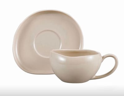 Almina Wave Biscuit - Koffieset - 12-delig - Crème - 220ml - Porselein - Koffiekopjes