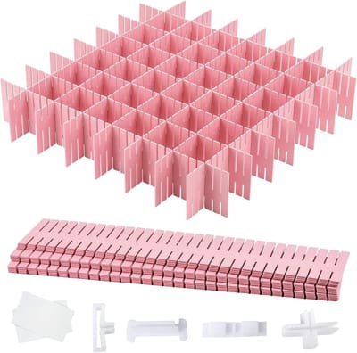 Famanu – Verstelbare ladeverdelers set (16 stuks) – Doe-het-zelf lade-organizer voor ondergoed, sokken en bureau-accessoires – Roze