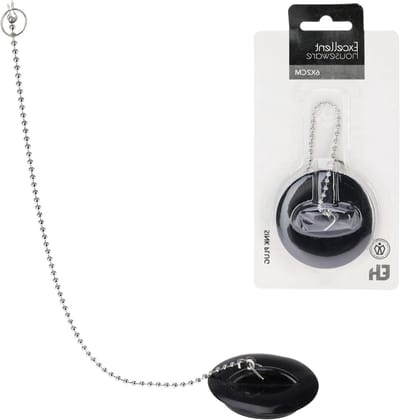 Afvoerstop met ketting - Badstop wastafel - Water tegenhouden - Met metalen ketting - 6 cm diameter - Zwart