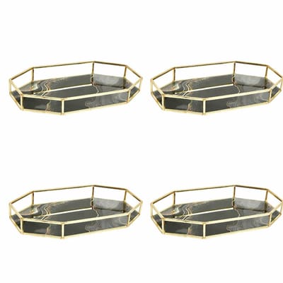 Ostaria Kaarsenplateau - 4x - decoratie dienblad - zwart/goud - metaal - 27 x 16 cm
