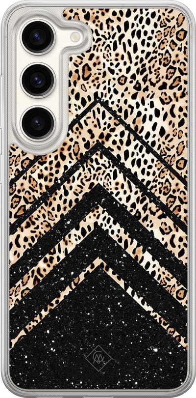 Casimoda® hoesje - Geschikt voor Samsung Galaxy S23 - Chevron Luipaard - 2-in-1 case - Schokbestendig - Luipaardprint - Verhoogde randen - Bruin/beige, Transparant