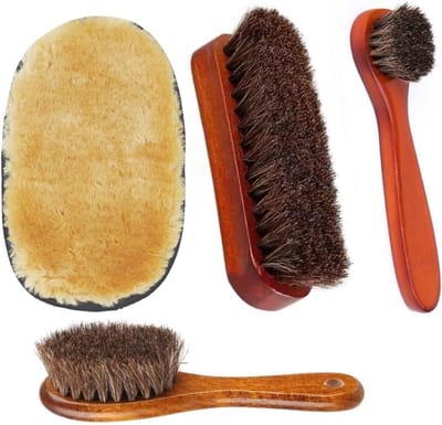 Dubbele Schoenborstel Set van 2, Premium Paardenhaar Poetsborstels voor Schoenen, Leren Tassen en Auto-interieur
