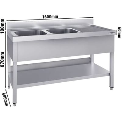 GGM Gastro Spültisch ECO - 1600x600mm - mit Grundboden - mit 2 Becken links Zilver