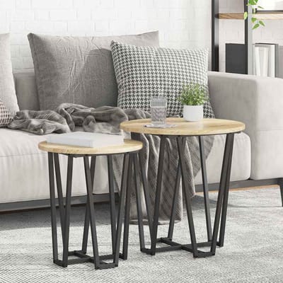 vidaXL - Bijzettafelset - 2 - st - Sonoma - Eiken - en - Zwart - 50 - x - 50 - x - 50,5 - cm