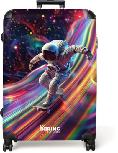 NoBoringSuitcases.com® - Koffer groot - Reiskoffer lichtgewicht - Astronaut - Skateboard - Ruimte - Rolkoffer met 4 wielen - Grote trolley XL - 98 liter bagage