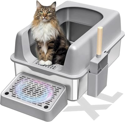 Grote kattenbak van roestvrij staal met hoge rand - Ideaal voor katten met hoge urine-uitstoot