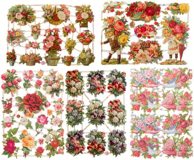 Poëzieplaatjes - 6 vellen - plaatjes - hobby - creatief - decoupage - knutselen - scrapboek - met BLOEMEN