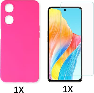 Casemania Hoesje Geschikt voor Oppo A98 Roze & Glazen Screenprotector - Siliconen Back Cover