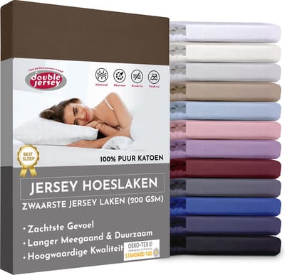 Double Jersey Hoeslaken - Hoeslaken 140x200+30 cm - 100% Katoen  Mokka