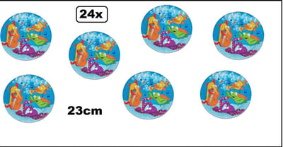 24x Bord zee dieren fun 23cm - Karton - Dieren fun bordje verjaardag thema feest party vissen inktvis zeedieren