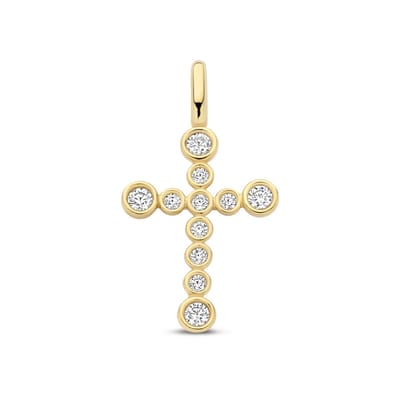 New Bling - 9NBG-0940 - 14K geelgouden hanger – kruisvorm – met zirkonia