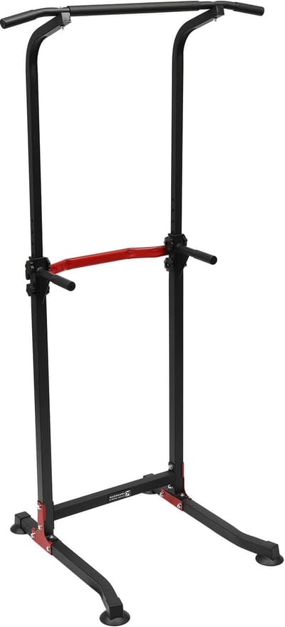 Dip Station - Krachtstation Fitness - Thuis Krachttraining - In Hoogte Verstelbaar - 82x165cm - Zwart Rood