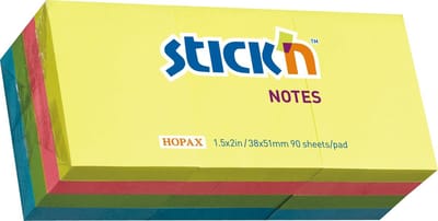 Stick'n kleine sticky notes - 38x51mm, 12 stuks, 4x neon kleuren memoblok