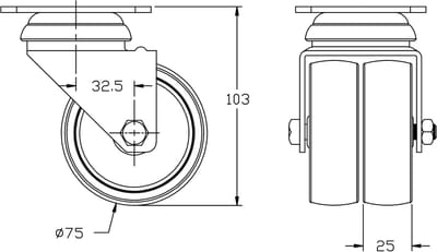 75 mm (3 inch) dubbelwielige zwenkwielen met grijs rubber, draagvermogen 400 kg, set van 4