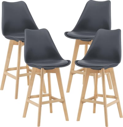 Barkruk set van 4 kunstleer en beuken 105x48x58 cm grijs