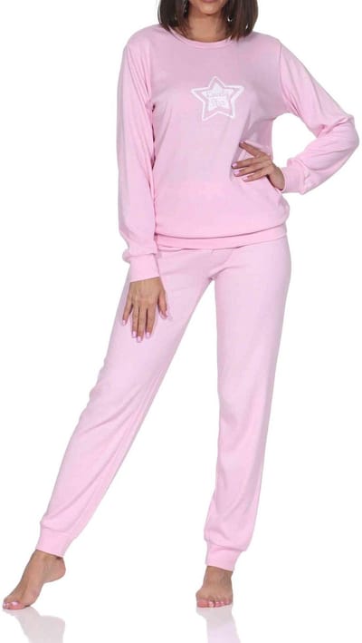Normann dames lange pyjama in knuffelzachte interlock kwaliteit met boorden in sterlook