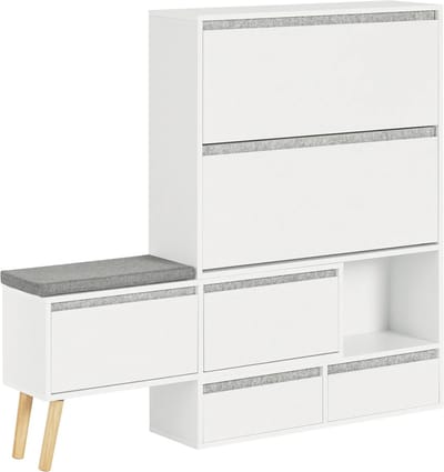 Mara Schoenenkast - Schoenen Opbergkast - Schoenenrek - Schoenencommode - Schoenenbank - Praktisch - Wit - Grijs - MDF - 124-92 x 24 x 115 cm