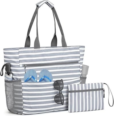 Waterdichte Opvouwbare Tote Bag voor Reizen - Grote Handbagage met Ritssluiting Vak - voor Strand, Gym, Vliegtuig & Weekendtrips - Grijs - 1 Stuk