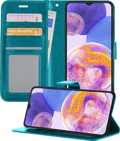 Hoesje - Geschikt voor Samsung Galaxy A23 - Luxe Bookcase - Walletcase Hoes - Portemonnee - Cover - Telefoonhoes - Turquoise
