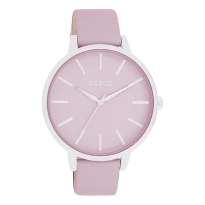 Zilverkleurige OOZOO horloge met lila leren band - C11361