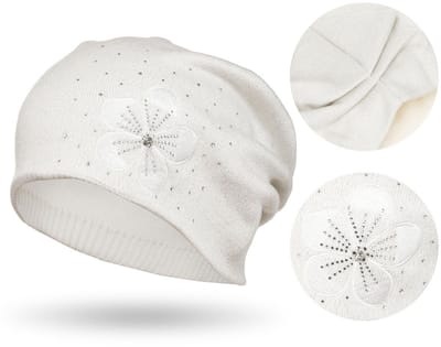 Peterson - Dames Beanie - Witte Bloemen - Slouchy - Winter