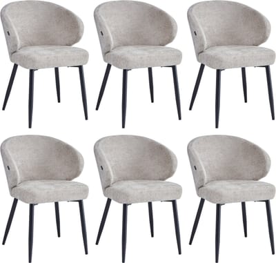 Colenis® - Ruby Eetkamerstoel - Set Van 6 - Taupe - Chenille Stof - Design