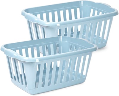 Plasticforte Wasmand - 2x - blauw - kunststof - 40 liter - 60 x 40 x 26 cm - manden voor wasgoed - huishouden - opbergmand