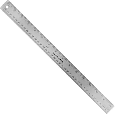 RVS Liniaal 38 cm Metaal met Antislip Kurken Onderkant - Inch & Metriek