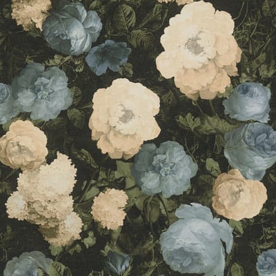 Bloemen behang Profhome 376502-GU vliesbehang licht gestructureerd met bloemen patroon mat blauw groen crèmewit 5,33 m2