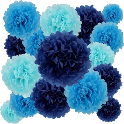 BestoFun Pompons van zijdepapier, 16 stuks, hemelsblauw, koningsblauw, decoratie voor bruiloft, tafeldecoratie - ShopVlot
