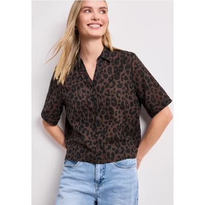 Overhemdblouse met korte mouwen en leopatroon