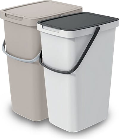 Keden GFT/rest afvalbakken set - 2x - 20L - Beige/wit - 23 x 29 x 45 cm - afval scheiden
