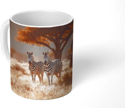 Mok - Koffiemok - Zebra's - Savannelandschap - Gras - Mokken - 350 ML - Beker - Koffiemokken - Theemok