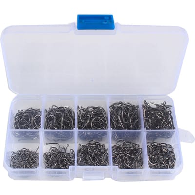 Vishaakjes Visshaken met weerhaken 10 maten Koolstofstaal Visshaken met Draagbare Opbergdoos 1000PCS