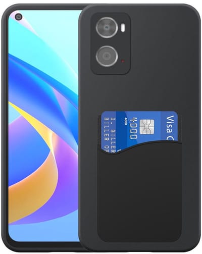 Geschikt voor Oppo A36 / A76 / A96 Telefoonhoesje met Siliconen Pasjeshouder - Flexible Back Cover Case Siliconen TPU with Silicone Cardslot - Zwart - Smartphonica geschikt voor Oppo A36;Oppo A76;Oppo A96