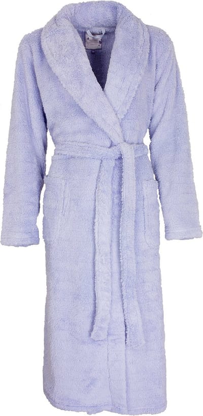 Tenderness Dames Badjas - Fleece - Sjaalkraag - Licht Blauw - Maat S