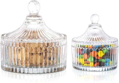 Dailygoods- Snoeppotten met Deksels - Vintage Glazen Potten - Voorraadpotten voor Snoep/Chocolade - Set van 2 - Klein/Groot - BPA-vrij en Duurzaam - Opslagpotten