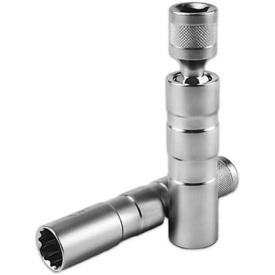 Tweedelige bougiesleutelset, 14 mm bougiedop/16 mm bougiesleutel, gereedschap voor het verwijderen van bougies, 12-punts 3/8-inch CR-V dunwandige roterende bougiedop, autogereedschap