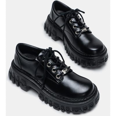 Instappers Dikke Zool Leer Nieuwe Kleine Leren Schoenen Ronde Neus Verhogend Brits Stijl Platform Schoenen Enkele Schoenen Dames Grote Teen Leren Schoenen 40 black