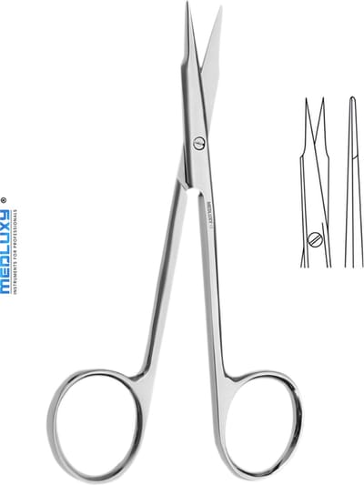 Medluxy - Weefselschaar Stevens - Recht - Scherp / Scherp punt - 11 cm - EHBO Verpleegkunde Verbandschaar - Nagelriemschaar Wenkbrauwschaar - tenotomie