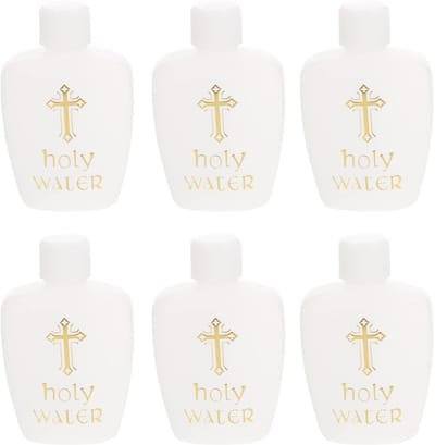 Dailygoods- Heiligwaterfles 60ml - 6x Plastic Fles - Doop/Exorcisme - Veiligheidsdop - Uniek Ontwerp - Wit met Gouden Logo - Heiligwaterflesje