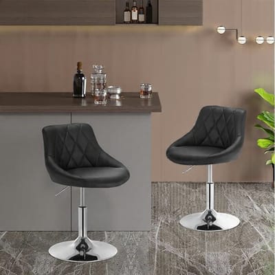 Milano Pro Comfort – Set van 2 Verstelbare Barkrukken Zwart – Draaibare Barstoelen met Rugleuning en Voetensteun – Kunstleer & Chroom Staal – 360° Rotatie Casa Serena – Afmetingen op aanvraag – Cas...