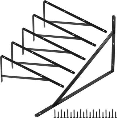 Plankhouders - Wandsteunen - Opbergen - Stabiel L-ontwerp - 6 stuks 40x25cm - Zwart
