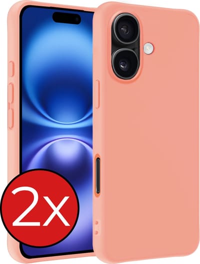 Hoesje - 2 Stuks - Geschikt voor Apple iPhone 16 - Sterk & Shockproof - Telefoonhoes - Back Cover - Case Siliconen - Telefoon Hoes - Perzik