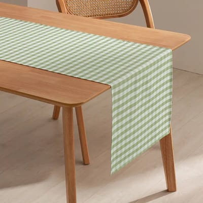 GAMUSI Tafelloper vlekbestendig katoen met stofgevoel VICHY Olijfgroen 45 x 170 cm