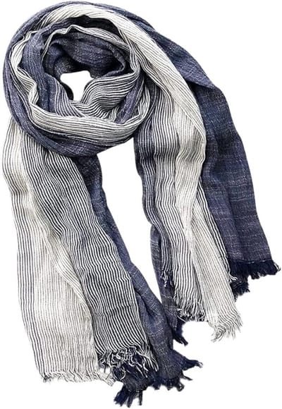 Linnen Sjaal - Unisex - Linnen Gestreepte Lange Sjaal - Zachte en Lichte Sjaal - Reis Zonnebrandcrème Sjaal - Airco Kamer Sjaal - 75X190CM - 1 Stuk - Blauw